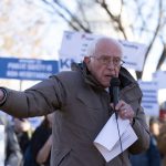 Sen. Bernie Sanders, I-Vt., speaks during a rail union workers rally outside of the U.S. Capitol in Washington, Tuesday, Dec. 13, 2022. ( AP Photo/Jose Luis Magana)