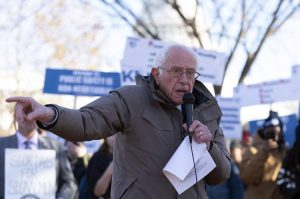 Sen. Bernie Sanders, I-Vt., speaks during a rail union workers rally outside of the U.S. Capitol in Washington, Tuesday, Dec. 13, 2022. ( AP Photo/Jose Luis Magana)