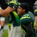 Austin Joyner (44), a Marysville Pilchuck High School graduate, while playing for the Alphas of the Spring League. Joyner recently signed with the Everett-based Washington Wolfpack of the Arena Football League. (Cooper Neill / The Spring League)