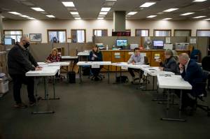 The county canvassing board certifies election results at the Snohomish County Auditor’s Office in Everett, Washington on Tuesday, Nov. 28, 2023.  (Annie Barker / The Herald)