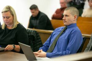 Shayne Baker appears in court during a sentencing hearing Friday, Dec. 8, 2023, at Snohomish County Superior Court in Everett, Washington. (Ryan Berry / The Herald)