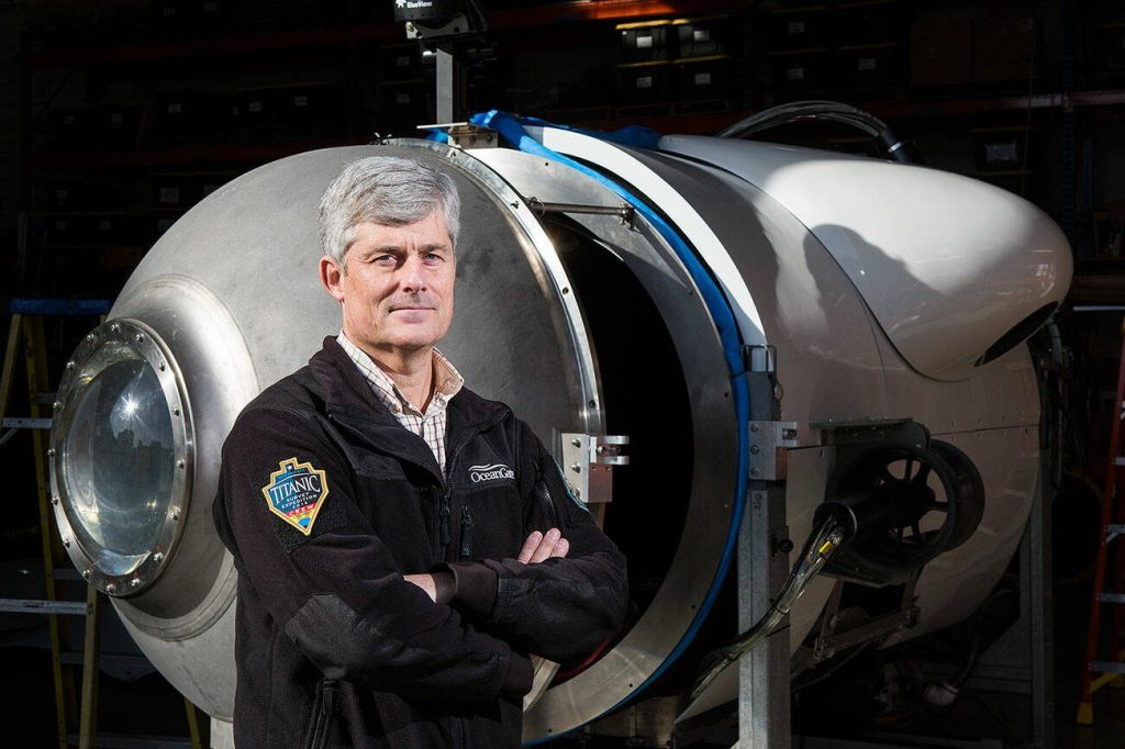 Stockton Rush, CEO of OceanGate, in front of Titan, on Monday, March 12, 2018 in Everett, Washington. Rush was one of five passengers aboard the submersible when it imploded en route to the wreck of the Titanic in June 2023. (Andy Bronson / The Herald)