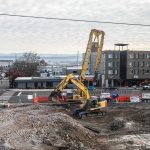 A view of the Broadway construction site of Compass Health’s new mental health facility on Wednesday, Nov. 29, 2023 in Everett, Washington. (Olivia Vanni / The Herald)