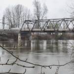 The Snohomish River flows underneath the Airport Way bridge on Monday, Dec. 4, 2023 in Snohomish, Washington. (Olivia Vanni / The Herald)