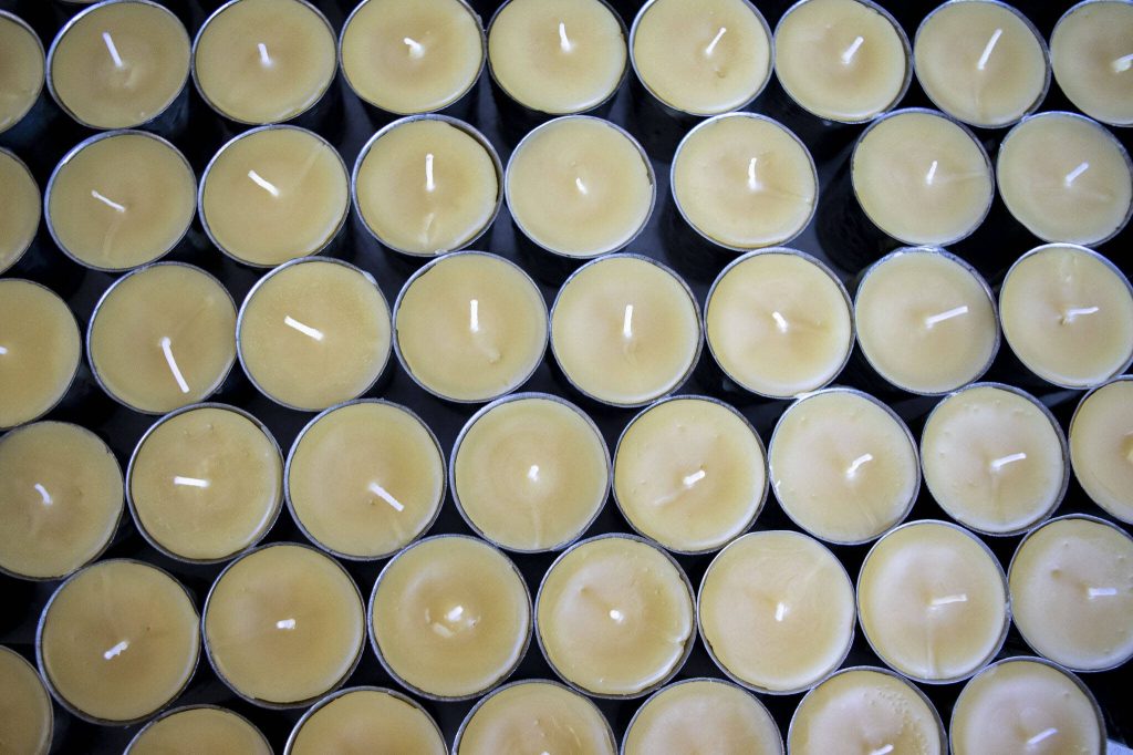 Beeswax candles from Golden Light Beeswax Candles in Everett, Washington on Thursday, Nov. 30, 2023. (Annie Barker / The Herald)