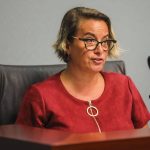 Everett Mayor Cassie Franklin gives an address to the city council of her proposed 2024 budget at the Everett Police Department North Precinct in Everett, Washington on Wednesday, Sept. 20, 2023. (Annie Barker / The Herald)