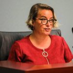 Everett Mayor Cassie Franklin gives an address to the city council of her proposed 2024 budget at the Everett Police Department North Precinct in Everett, Washington on Wednesday, Sept. 20, 2023. (Annie Barker / The Herald)