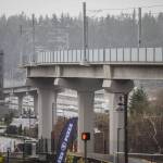 The Sound Transit light rail near the new Mountlake Terrace station. Public transit is a big factor behind higher sales tax rates in south county cities. (Olivia Vanni / The Herald)