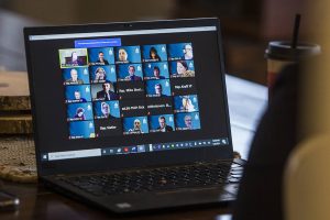 Other state representatives respond to roll call over a virtual meeting before their swearing in on Friday, Jan. 8, 2020 in Everett, Wa. (Olivia Vanni / The Herald)