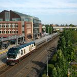 Amtrak Cascades train 517 to Portland departs from Everett Station on Saturday, Sep. 2, 2023, in Everett, Washington. (Ryan Berry / The Herald)