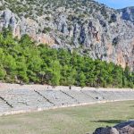 Every four years, athletes and musicians would congregate at Delphi's stadium for the Pythian Games to honor Apollo – and win a coveted laurel wreath. (Cathy Lu / Rick Steves' Europe)