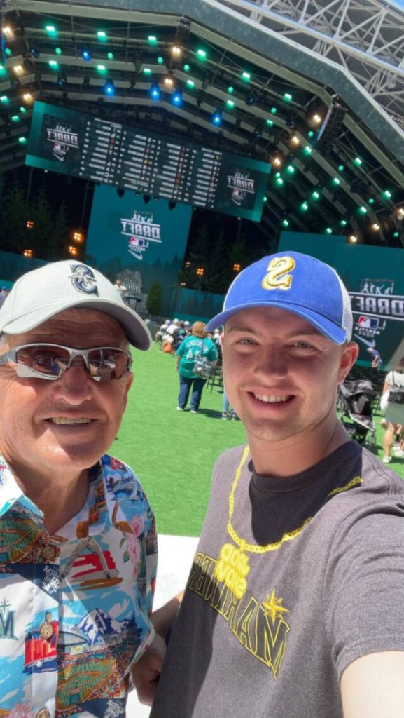Former longtime Everett Community College mens basketball coach Larry Walker and grandson Ethan Martin during MLB All-Star weekend in Seattle. (Photo courtesy of Larry Walker)