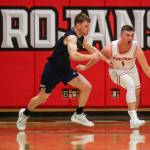 Everett Community College’s Ethan Martin (1) moves with the ball during a game against Tacoma at Everett Community College in Everett, Washington on Saturday, Dec. 9, 2023. (Annie Barker / The Herald)