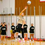 Lynnwood senior Paige Gessey serves the ball during a district tournament matchup against Shorecrest on Nov. 9 at Marysville Pilchuck High School in Marysville. (Ryan Berry / The Herald)