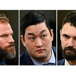 Matthew Collins, from left, Timothy Rankine and Christopher Shane Burbank. (Brian Hayes/The News Tribune via AP, Pool; File)