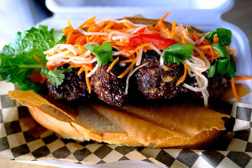 The lumpia sub at Lasa Sandwiches & Pearls in Lynnwood. (Taylor Goebel / The Herald).
