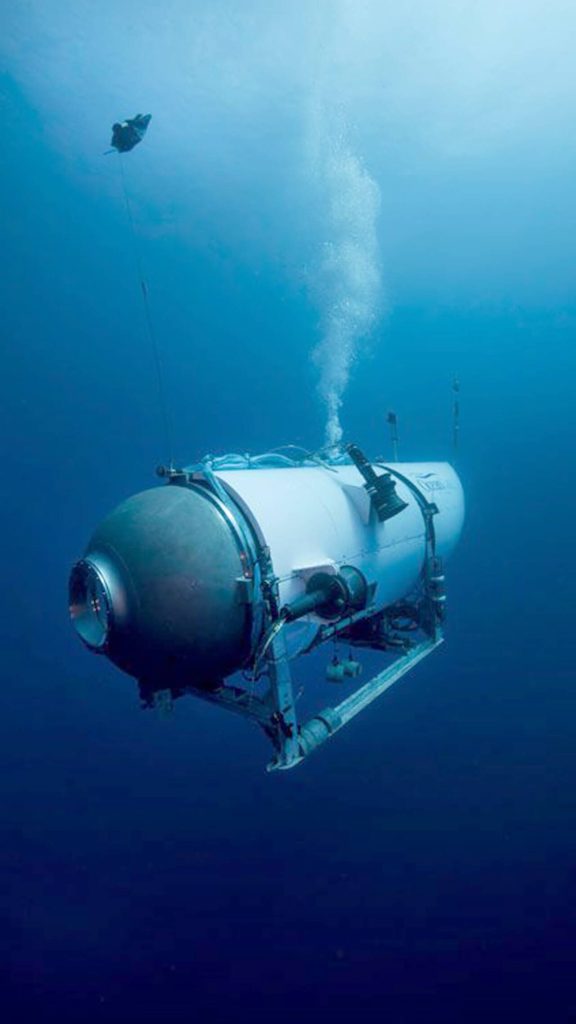 This undated photo provided by OceanGate Expeditions in June 2021 shows the companys Titan submersible. The Titan imploded during a dive to the Titanic, killing the five people aboard. (OceanGate Expeditions via AP)