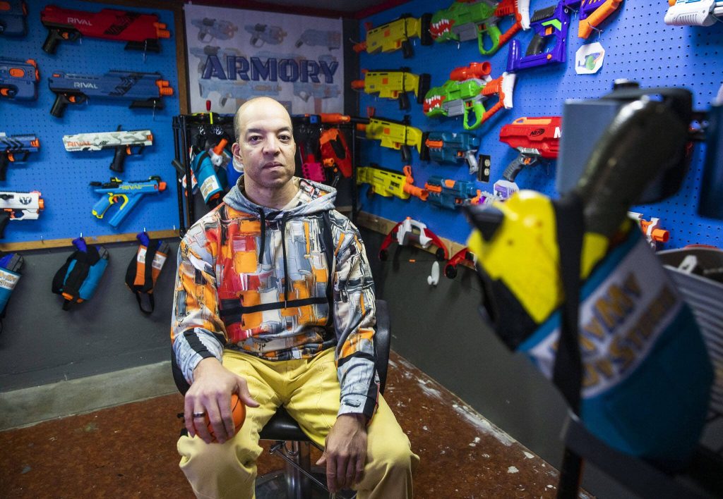 MyMyToyStore.com owner Tom Harrison at his business on Friday, Jan. 5, 2024 in Everett, Washington. (Olivia Vanni / The Herald)
