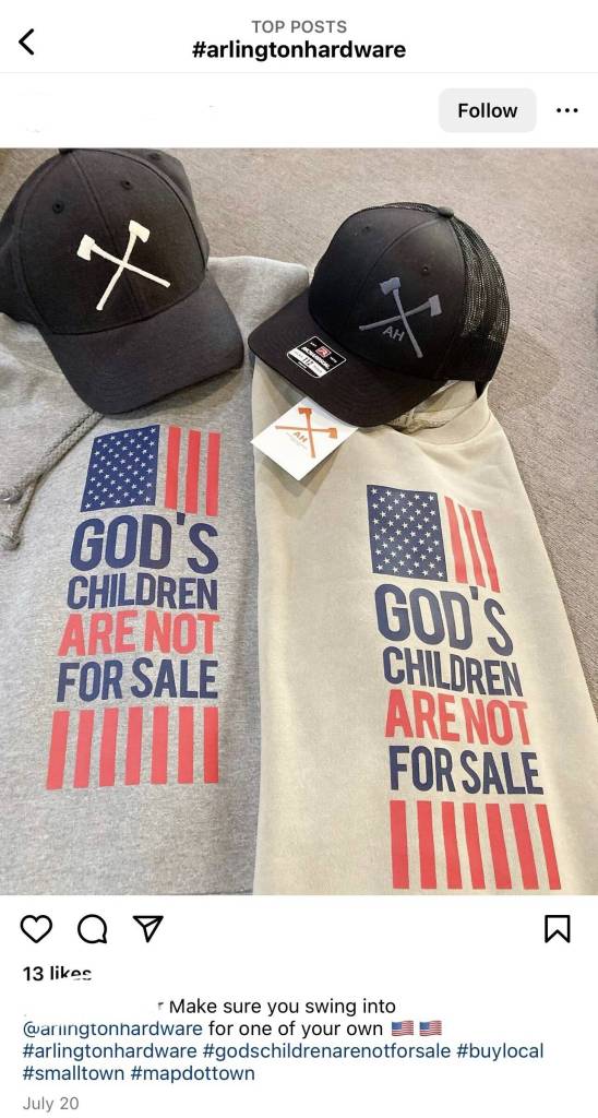 An Instagram post showing one shirt Arlington Hardware sold last summer. (Contributed by Phoebe Carpenter Eells)