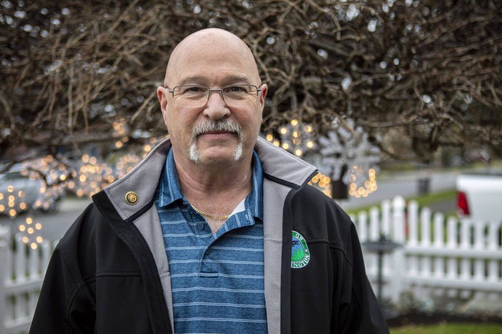 Don Vanney Jr. outside his home in Arlington, Washington on Thursday, Nov. 30, 2023, weeks after he defeated longtime incumbent Arlington Mayor Barb Tolbert in November. (Annie Barker / The Herald)