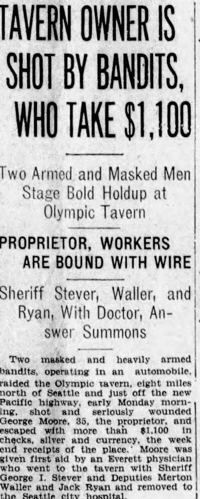 Tavern Owner is Shot by Bandits Who Take $1,100: The Everett Daily Herald, December 5, 1927.
