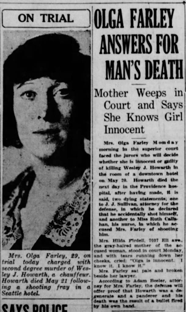 Olga Farley Answers for Mans Death: The Seattle Star, December 18, 1922.