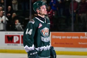 Everett Silvertips defenseman Parker Berge on Monday, Jan. 1, 2024, at Angel of the Winds Arena in Everett. (Caroline Anne / Everett Silvertips)