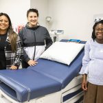Community Health Center of Snohomish County clinic supervisor Bergeline Staab, right, Edmonds School District nurse Jennifer ONeill, center, and school nurse Shermin Davidson, left, inside the new student health clinic that will open in Mountlake Terrace High School on Wednesday, Jan. 3, 2024 in Mountlake Terrace, Washington. (Olivia Vanni / The Herald)