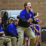 Lake Stevens head coach Seth Doge reacts to his team pulling ahead during the game that game Kamiak on Wednesday, Jan. 3, 2024 in Mukilteo, Washington. (Olivia Vanni / The Herald)