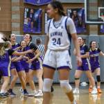 Lake Stevens players celebrate beating Kamiak on Wednesday, Jan. 3, 2024 in Mukilteo, Washington. (Olivia Vanni / The Herald)