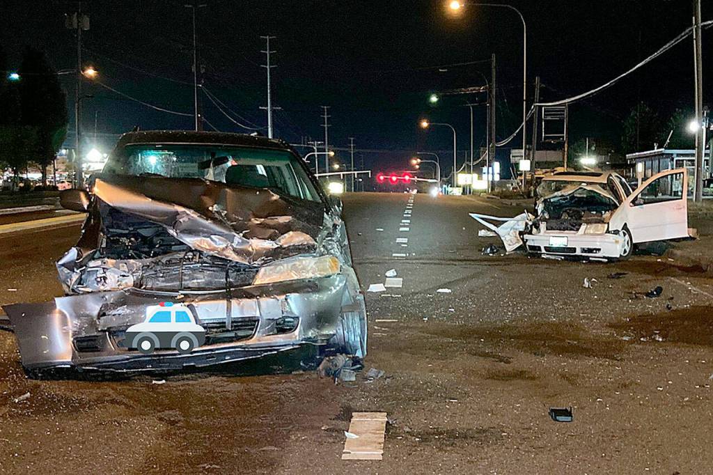 Four people were injured in a suspected DUI collision Saturday night on Highway 99 near Lynnwood. (Washington State Patrol)