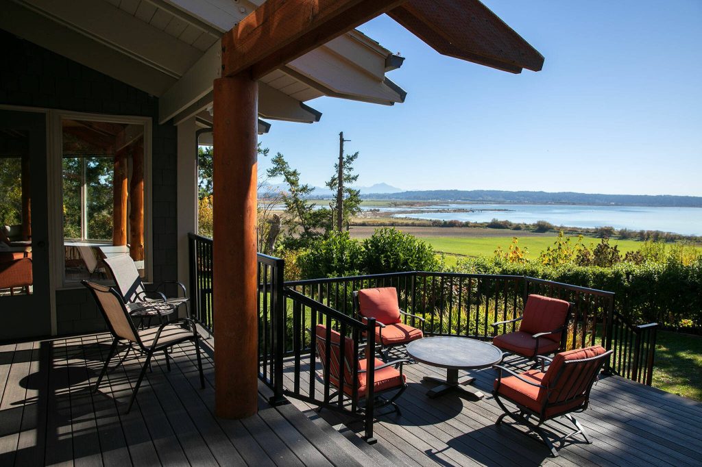 The view from the guesthouse deck at Alpacas De La Patagonia looks south towards Port Susan, in Camano, Washington. Ryan Berry / Everett Herald photo