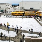 Students exit Everett High School on Thursday, Feb. 14, 2019 after the first day of school since Feb. 8 due to weather cancellations. (Olivia Vanni / The Herald)
