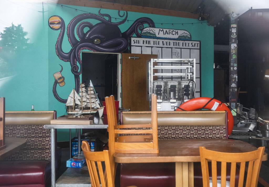 Inside the closed Anchor Pub on Thursday, Jan. 18, 2024 in Everett, Washington. (Olivia Vanni / The Herald)