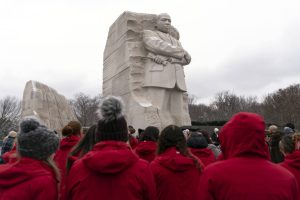 People gather at the Martin Luther King Jr. Memorial during the annual Martin Luther King, Jr. Wreath Laying Ceremony in Washington, Monday, Jan. 15, 2024. ( AP Photo/Jose Luis Magana)