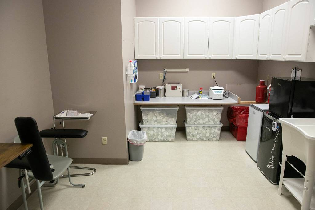 A lab for drawing blood and other samples is set up at Ideal Option on Wednesday, Jan. 3, 2024, in Monroe, Washington. (Ryan Berry / The Herald)