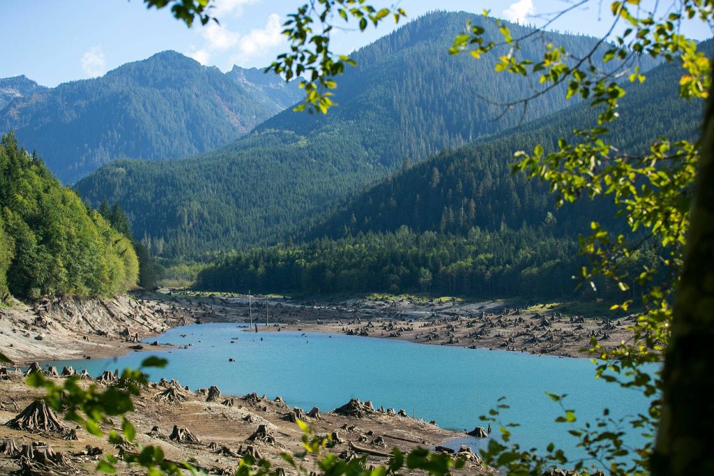 The south fork of Spada Lake is seen from a picnic area on Sunday, Oct. 1, 2023, near Sultan, Washington. (Ryan Berry / The Herald)