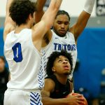 Everett Community Colleges Jailin Johnson looks up while losing space to shoot against Edmonds College on Wednesday, Feb. 7, 2024, at Seaview Gym in Lynnwood, Washington. (Ryan Berry / The Herald)