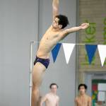 Kamiak junior Zack Warren competes in diving during the Class 4A District 1 swim and dive championships Saturday at the Snohomish Aquatic Center in Snohomish. (Ryan Berry / The Herald)