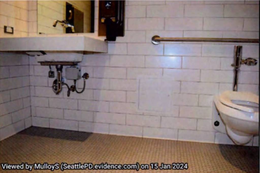 Footage from a hidden camera Marcelo Vargas-Fernandez set up in the Expedia bathroom, according to charges filed in King County. (Provided by Seattle Police Department)