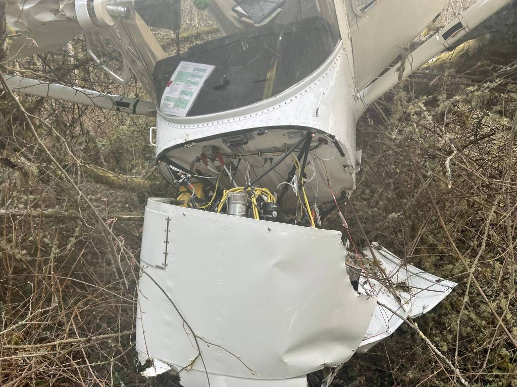 A Cessna 150 crashed north of Paine Field on Friday evening, Feb. 16, 2024, in Mukilteo, Washington. The pilot survived without serious injury. (Courtesy of Richard Newman.)