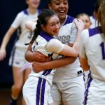 Lake Stevens players celebrate a victory over Skyview during a playoff matchup at Arlington High School on Friday, Feb. 23, 2024, in Arlington, Washington. (Ryan Berry / The Herald)