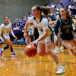 Lake Stevens Tessa Anastasi heads to the basket against Skyview during a playoff matchup at Arlington High School on Friday, Feb. 23, 2024, in Arlington, Washington. (Ryan Berry / The Herald)