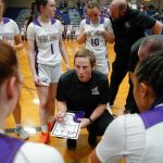 Lake Stevens head coach Seth Dodge draws up a play for his team in the waning minutes of a playoff matchup against Skyview at Arlington High School on Friday, Feb. 23, 2024, in Arlington, Washington. (Ryan Berry / The Herald)