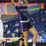 Lake Stevens Noelani Tupua attempts a jump shot during the 4A girls state basketball game against Gonzaga Prep on Wednesday, Feb. 28, 2024 in Tacoma, Washington. (Olivia Vanni / The Herald)