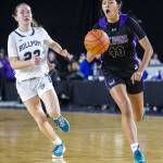 Lake Stevens Noelani Tupua calls out a play during the 4A girls state basketball game against Gonzaga Prep on Wednesday, Feb. 28, 2024 in Tacoma, Washington. (Olivia Vanni / The Herald)
