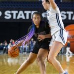 Lake Stevens Nisa Ellis tries to get to the basket during the 4A girls state basketball game against Gonzaga Prep on Wednesday, Feb. 28, 2024 in Tacoma, Washington. (Olivia Vanni / The Herald)