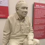 A model of a statue of Billy Frank Jr., the Nisqually tribal fishing rights activist, is on display in the lobby of the lieutenant governor's office in the state Capitol. (Jon Bauer / The Herald.