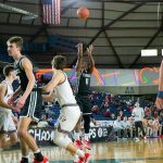 Mountlake Terrace’s Rayshaun Connor shoots a three during a WIAA 3A Boys Basketball quarterfinal against Mount Spokane on Thursday, Feb. 29, 2024, at the Tacoma Dome in Tacoma, Washington. (Ryan Berry / The Herald)