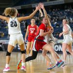 Snohomishs Sienna Capelli drives through the defense on her way to the rim during a WIAA 3A Girls Basketball quarterfinal against Arlington on Thursday, Feb. 29, 2024, at the Tacoma Dome in Tacoma, Washington. (Ryan Berry / The Herald)